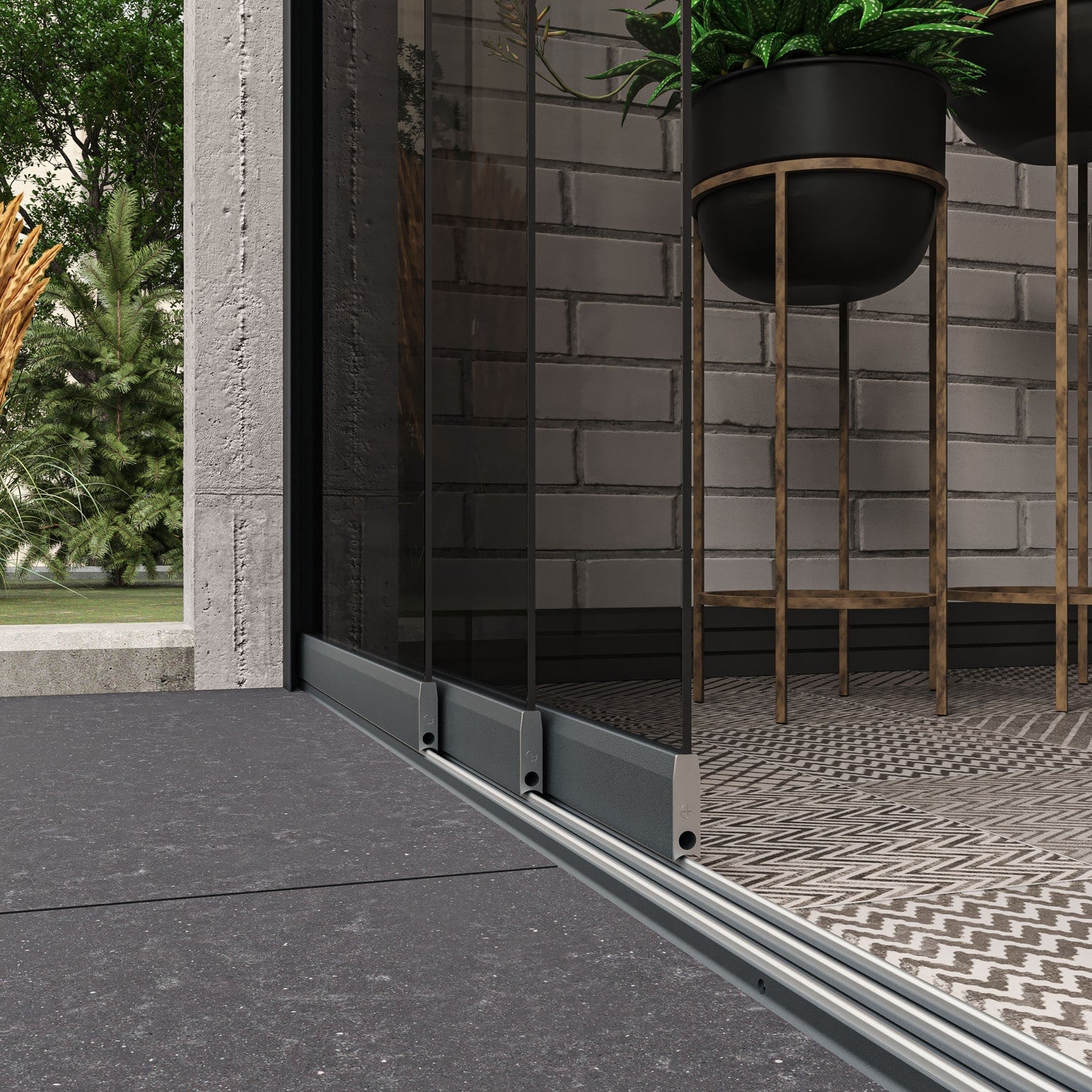 3-Rail Glazen Schuifwand tot 2640 mm breedte