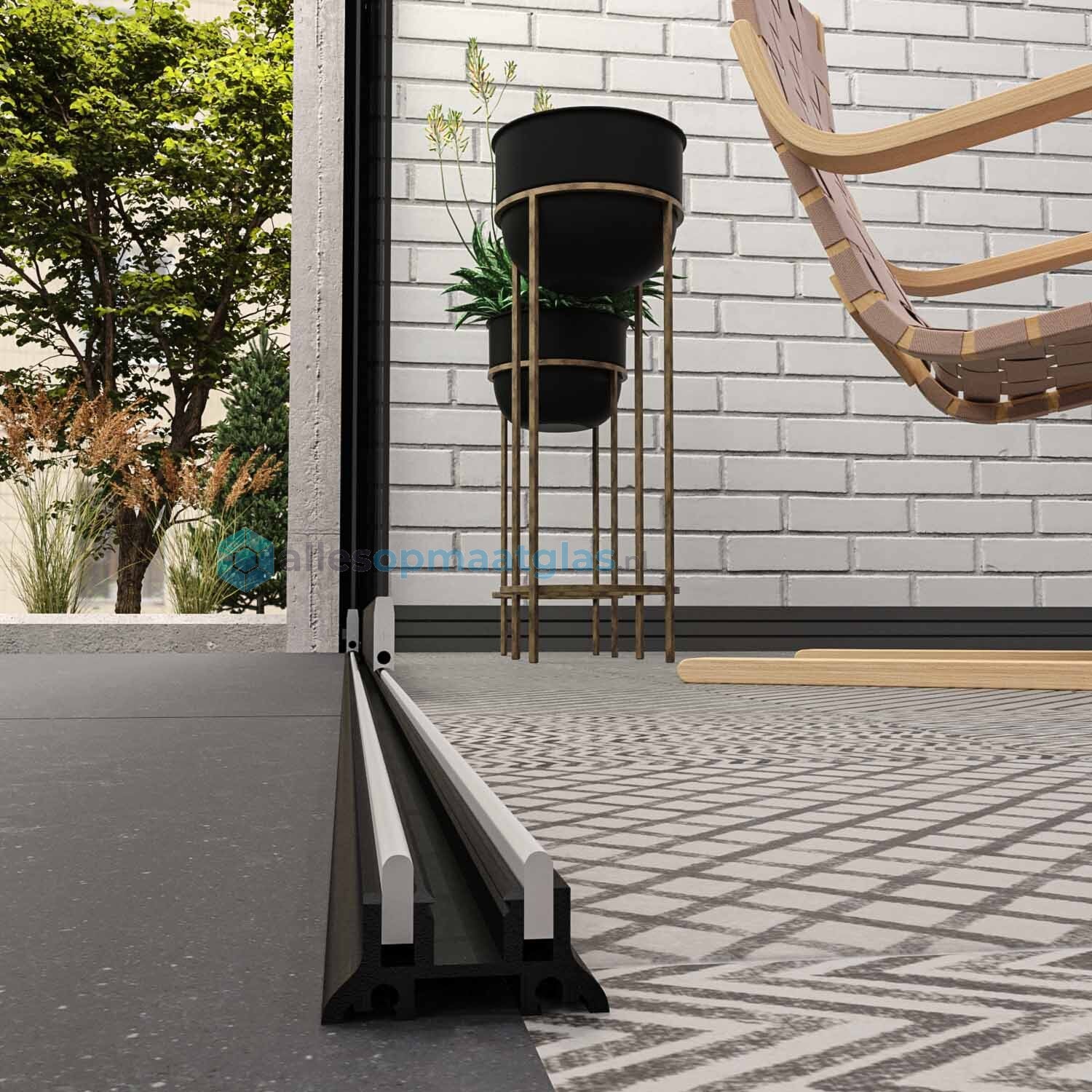 2-Rail Glazen Schuifwand tot 2030 mm breedte