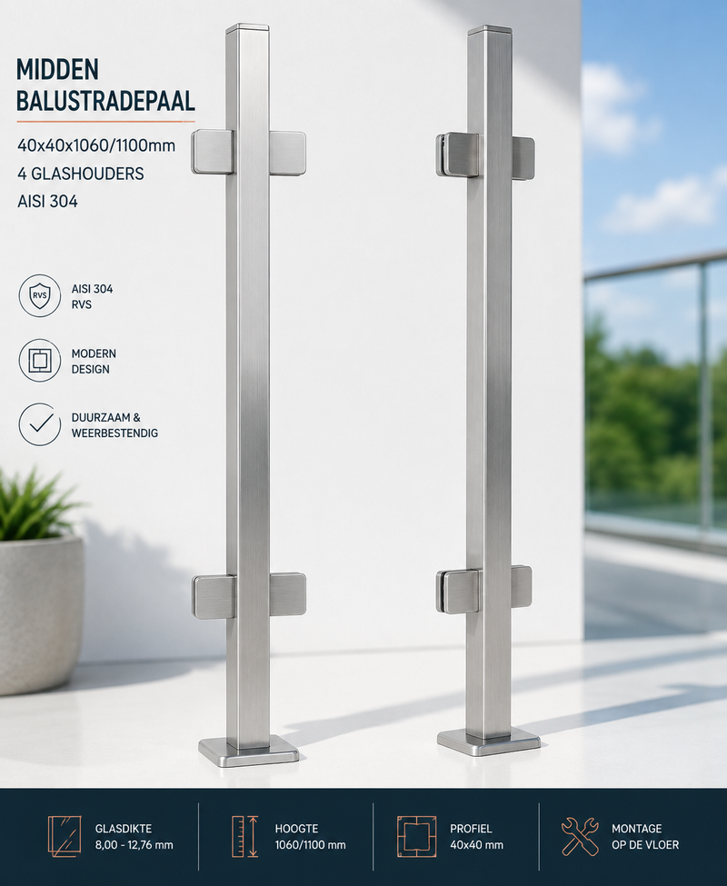 Vierkante Balustradepaal Roestvrijstaal