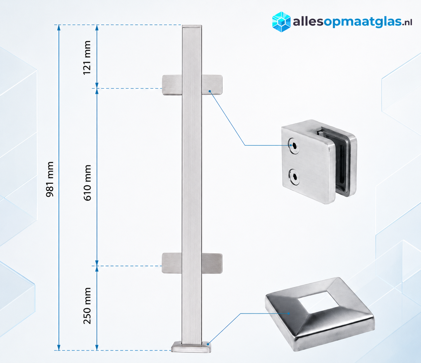 Vierkante Balustradepaal Roestvrijstaal