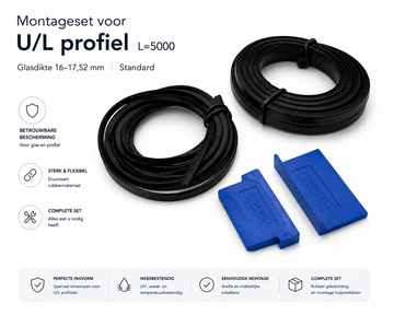 Montageset voor U/L-profielen van Glazen Balustrade – 5 m - Glasdikte 16–17,52 mm