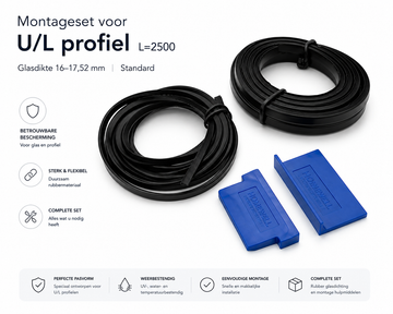 Montageset voor U/L-profielen van Glazen Balustrade – 2,5 m - Glasdikte 16–17,52 mm